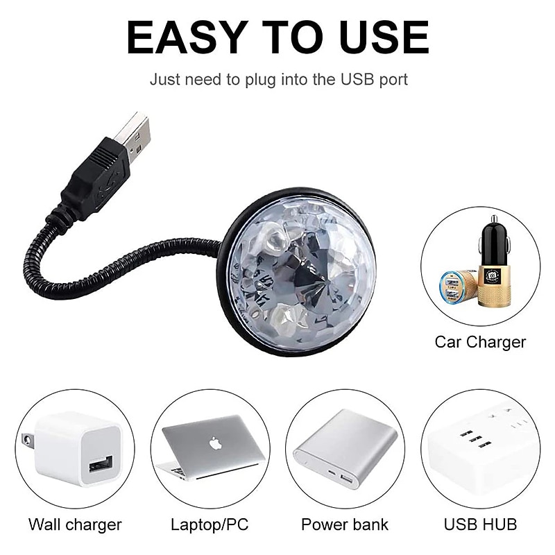 dj verlichting geluid party auto usb mini disco bal lichten rgb multi kleur auto sfeer kamer decoraties lamp magische stroboscoop 2026 - $14.99 –P5