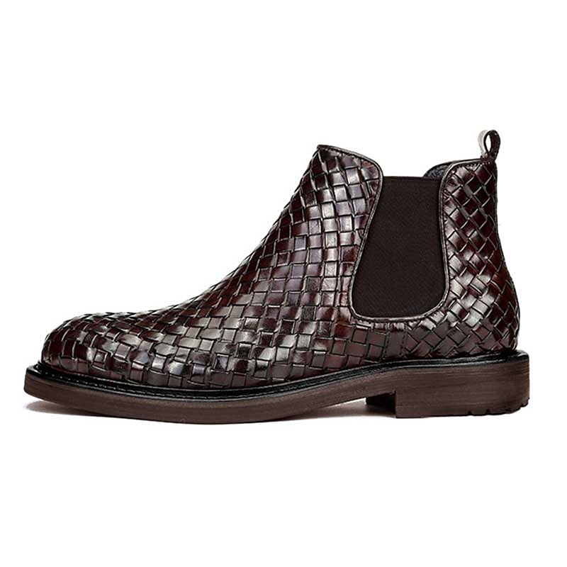 Chelsea-Stiefel aus gewebtem Kunstleder für Herren – stilvolle schwarze Schlupfstiefeletten mit elastischen Seiteneinsätzen 2025 - $54.99 –P3