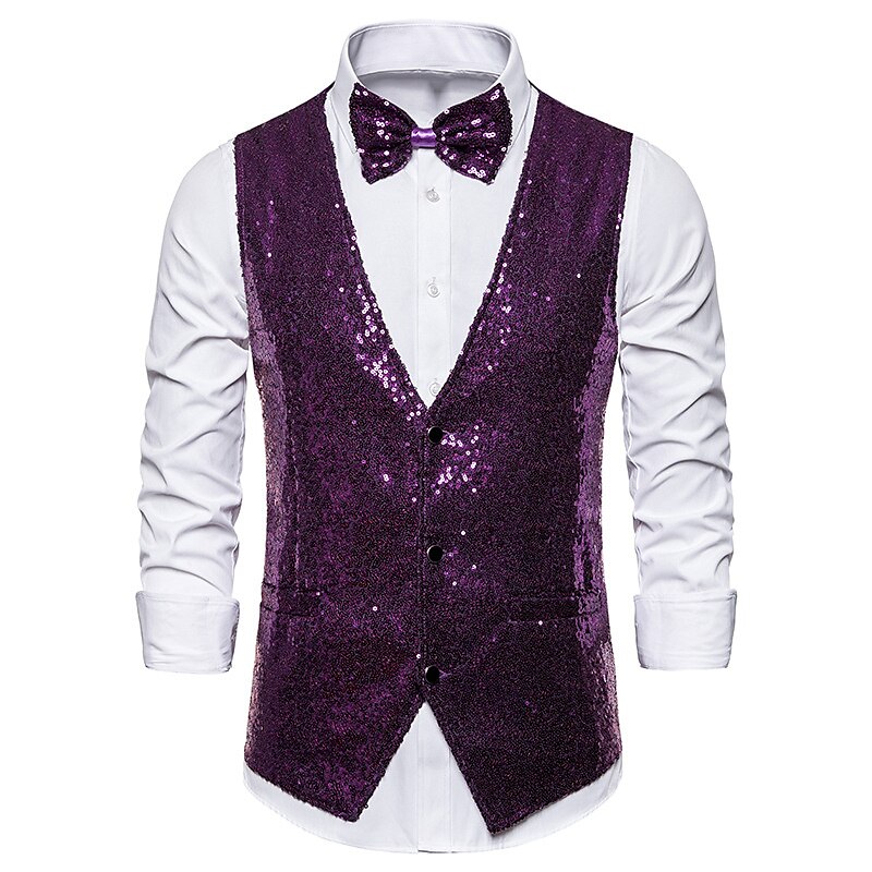 Herren Weste Hochzeit Party Party / Abend Ausgehen Strassenmode Brautkleider schlicht Frühling Herbst Tasche Polyester warm halten Schnelltrocknend Feste Farbe Einreihiger Verschluss V Ausschnitt 2025 - $39.99 –P11