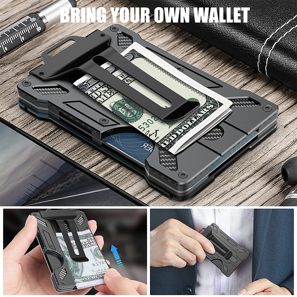 Wallet For Men - Slim Aluminum Metal Money Clip with 1 Clear window ID Badge Holder, RFID Blocking, Holds up 15 Cards with Cash Clip. Ultra-Thin Minimalist Wallet 2025 - $22.99 –P5