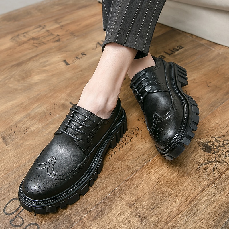 pánská robustní podrážka hnědé boty z umělé kůže – stylový vintage oxford design s odolným běhounem pro běžné i formální nošení 2025 - $59.99 –P11