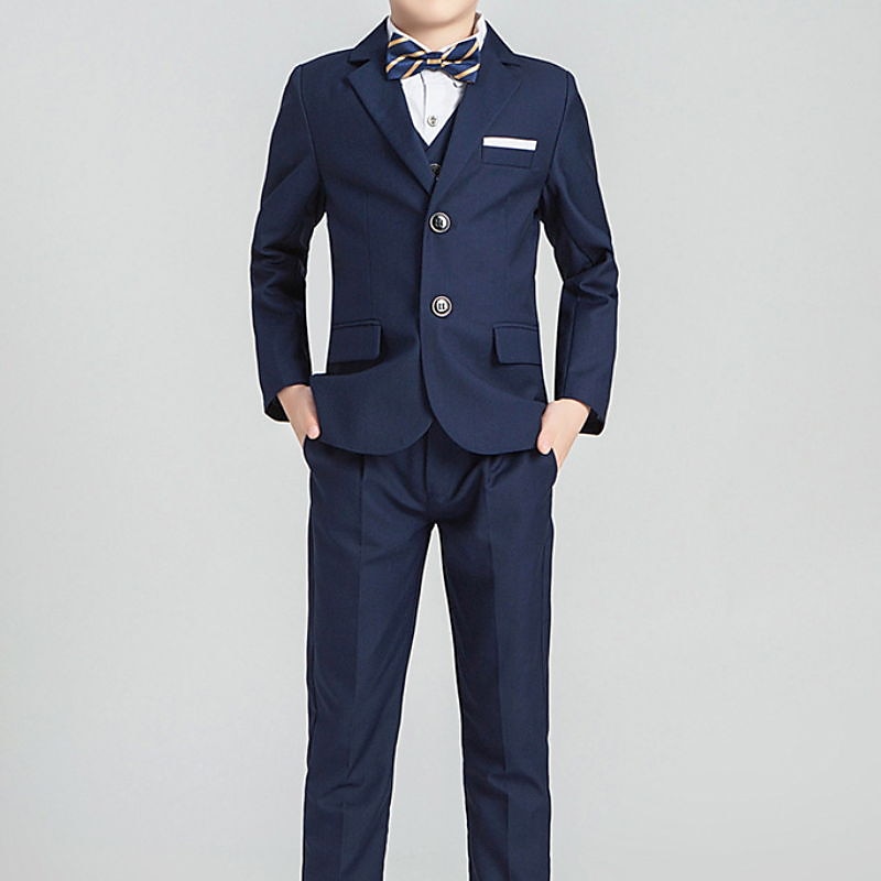 4 Pieces 5 Pieces Ring Bearer Suit Boys Kids Toddler Suit Formal Suit Suit & Blazer Suit Vest Jacket & Pants Formal Anniversary Party Back to School Fashion Gentle Solid Color Black Navy Blue Cotton 2025 - $69.99 –P13