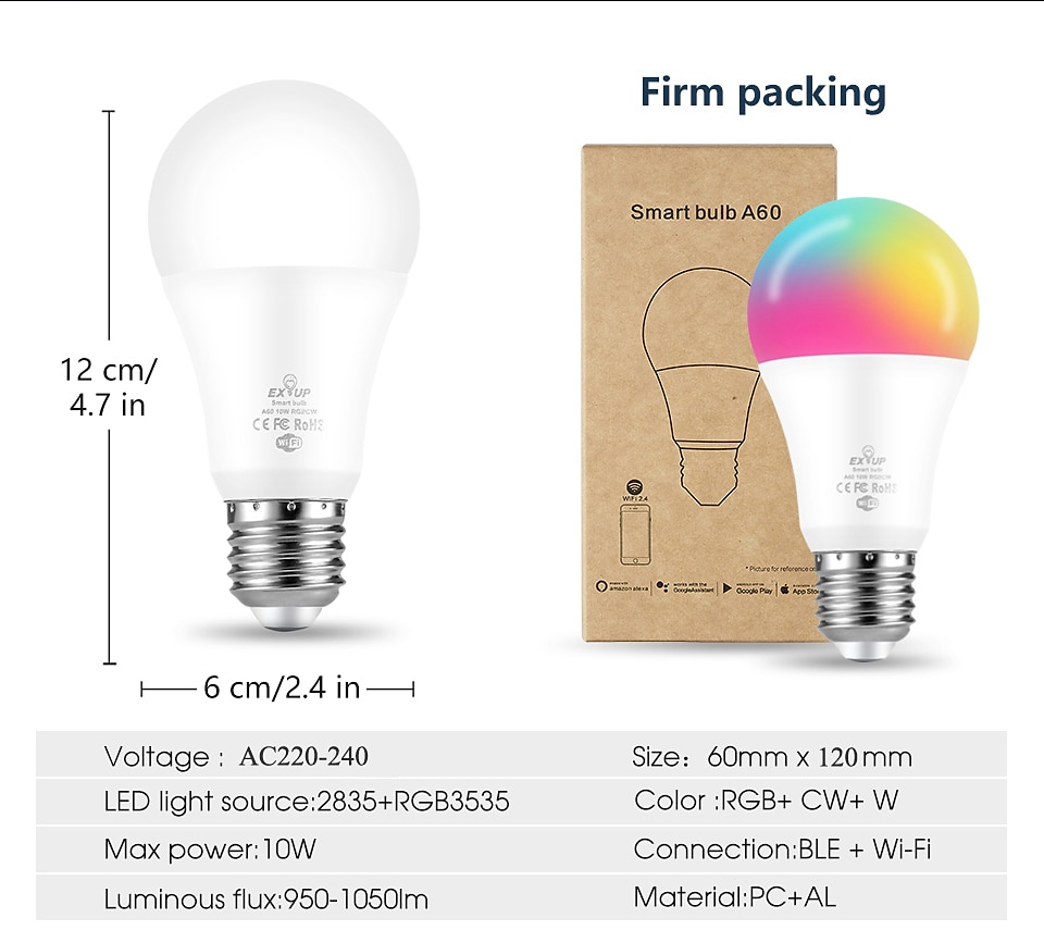 6pcs 4pcs 2pcs 1pc 10 W LED Smart Bulbs 1050 lm E27 A60(A19) 34 LED Beads SMD APP Control Smart Timing RGB+Cold&Warm White 220-240 V 2025 - $22.99 –P1