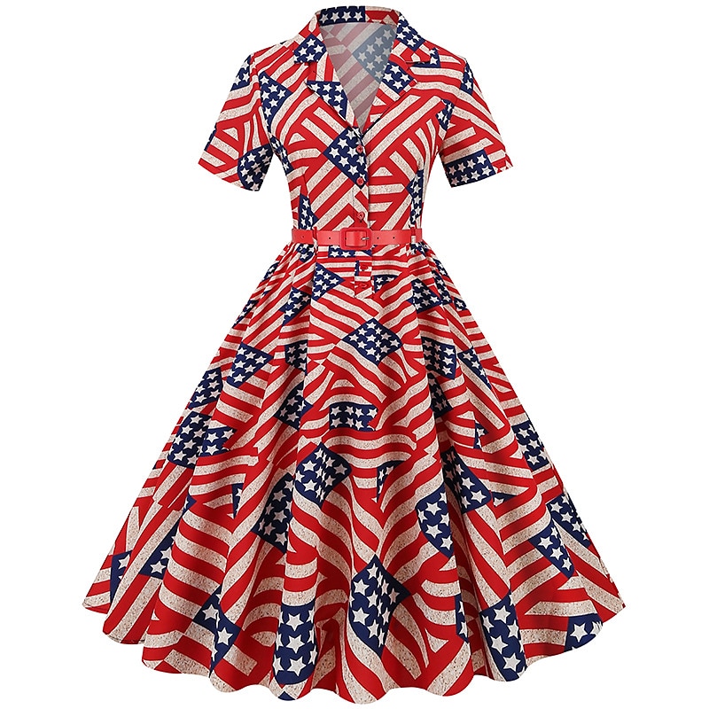 självständighetsdagen flare klänning underklänning bandana 3 st outfits usa flagga 1950-tal retro vintage swing klänning dam festklänning 4 juli 2025 - $35.99 –P8