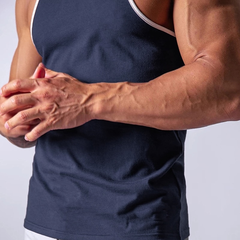 Men's Running Tank Top Workout Tank Singlet Stripe-Trim Sleeveless Top Athletic Athleisure Summer Cotton Breathable Quick Dry Soft Fitness Performance Active Training Sportswear Activewear Stripes 2025 - $16.49 –P5