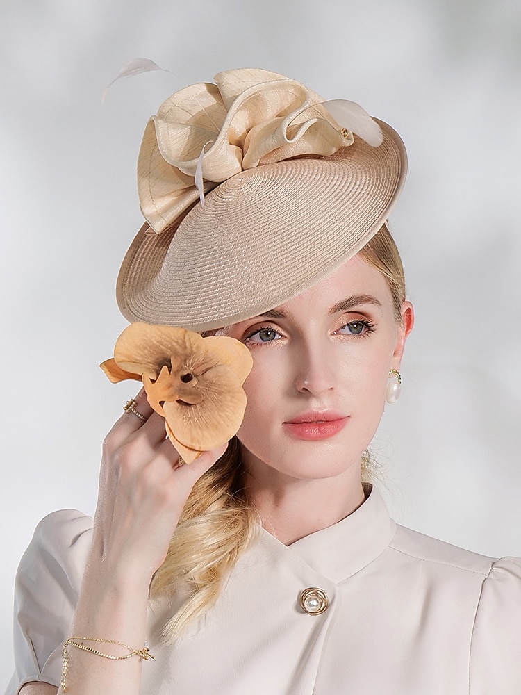 шляпа дерби в стиле Кентукки, элегантные пасторальные повязки на голову из абаки с рюшами/вечерний/чаепитие/головной убор с чашкой Мельбурна 2026 - $32.99 –P4