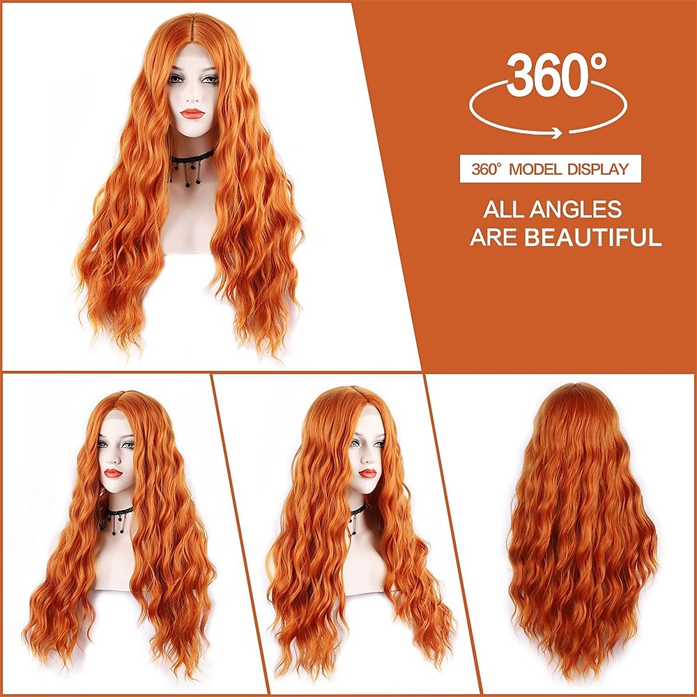 kawaii pruik voor vrouwen lang golvend koperen rode pruik krullend synthetisch kant pruik water wave gember pruik diepe golf halloween cosplay dagelijkse party haar vervanging pruik sadie wastafel 2025 - $36.99 –P16