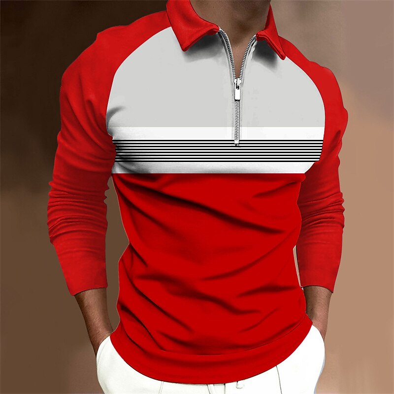 Herren Poloshirt Poloshirt mit Viertelreißverschluss Strasse Täglich Umlegekragen Viertel Postleitzahl Langarm Modisch Brautkleider schlicht Farbblock Zip Viertel Postleitzahl Frühling & Herbst 2025 - $18.99 –P3