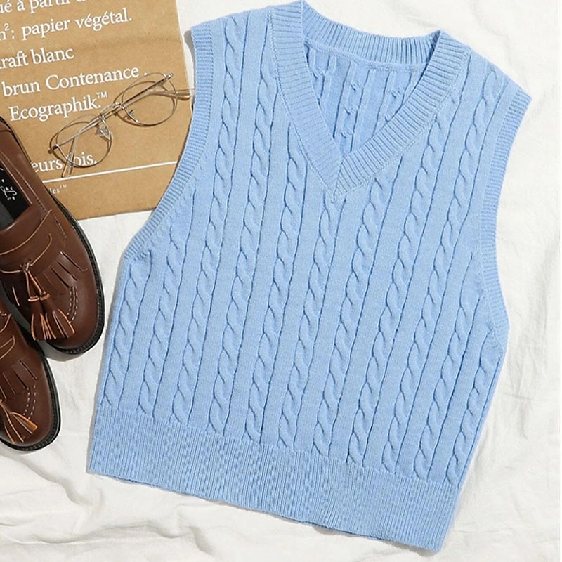 Colete de suéter de venda imperdível amazon europeu e americano moda casual sem mangas cabo suéter com decote em v colete de malha feminino de 2025 por $41.99 –P8