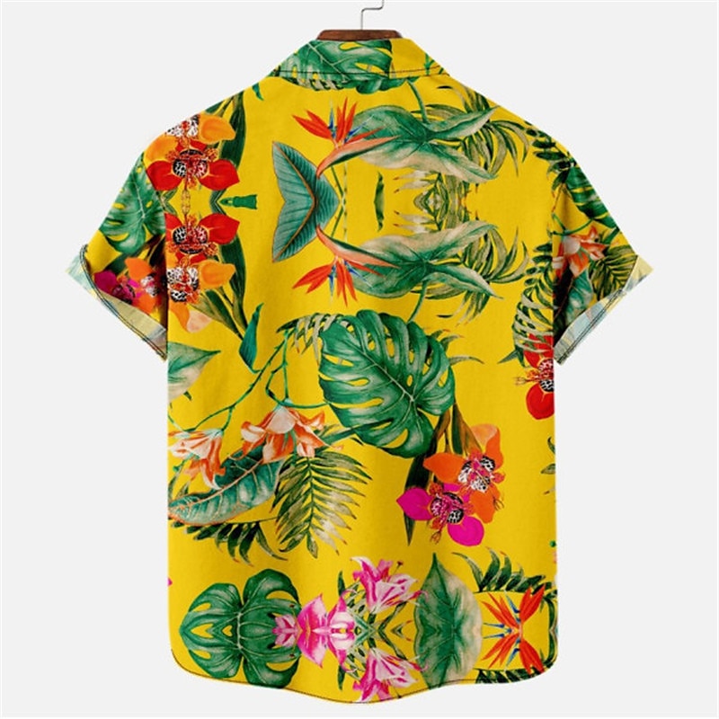 Herr Blommig Leopard Landskap Skjorta Hawaii skjorta Aloha skjorta Kort ärm Skjorta Nedvikt Mode Designer Ledigt Utomhus Gata Ledigt Vit Gul Marinblå 3D-tryck S M L 2025 - $24.99 –P18