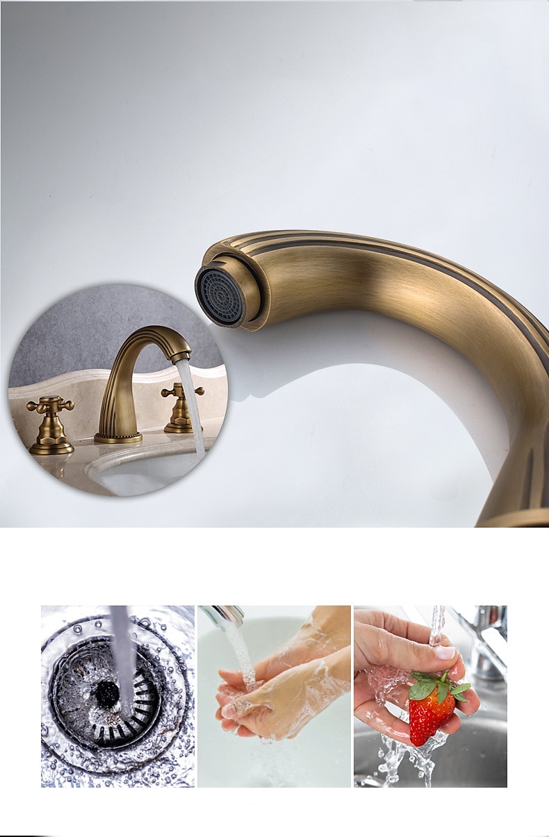 rubinetto miscelatore lavabo bagno diffuso, rubinetti lavabo 3 fori 2 maniglie in ottone vintage, rubinetto bagno in stile retrò con tubo dell'acqua fredda e calda del 2025 a $121.99 –P3