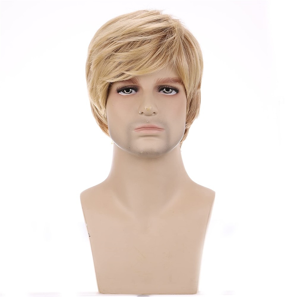 tichý kopec 2 pánská blond paruka krátká rovná blond paruka mužské blond vlasy tepelně odolné syntetické denní nošení paruka přijít karnevalová paruka 2025 - $21.99 –P5