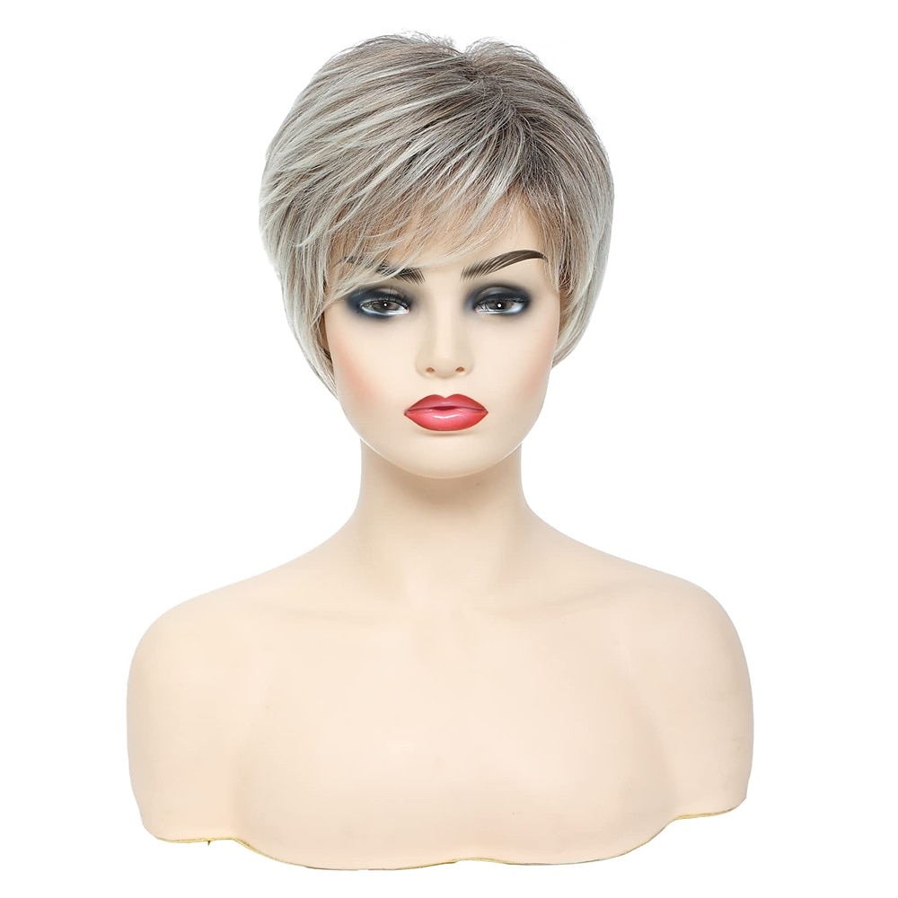 dominique mcelligott parykk korte blonde parykker for hvite kvinner naturlig krøllete bølget blondt hår syntetiske korte parykker julefest parykker 2026 - $24.99 –P11