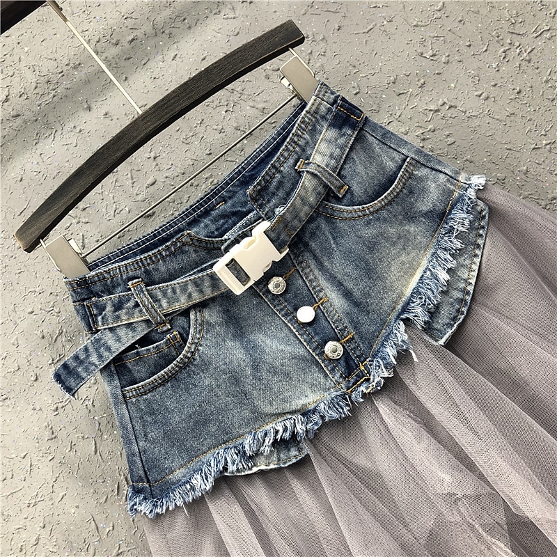 Women's Skirt A Line Basic Long Carnival Costumes Ladies Asymmetrical Skirts Color Block Solid Colored Pleated Tulle Vacation Daily Wear Black Light Blue Summer Denim 2025 - $31.99 –P3
