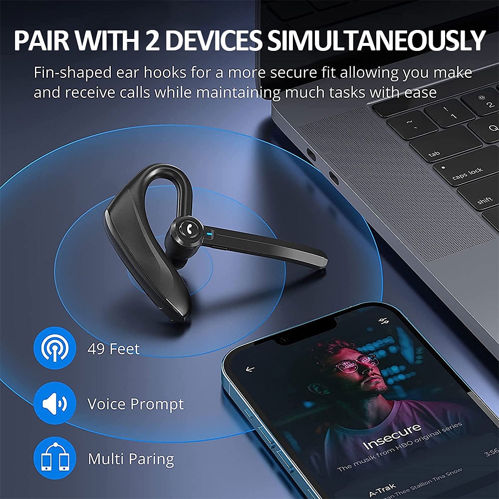 Dual-Mic AI Noise Cancelling Bluetooth Headset for Cell Phones, 30Hrs HD Talktime 10 Days Standby Wireless Bluetooth Earpiece IPX6 Waterproof Ultra-Light Wireless Headset Truckers/Office/Business 2025 - $27.99 –P5