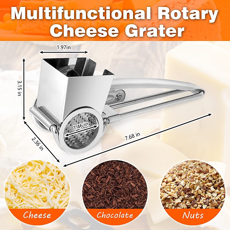 Stainless Steel Rotary Cheese Grater Set With 4/3/2/1 Drums Manual Cheese  Cutter Slicer