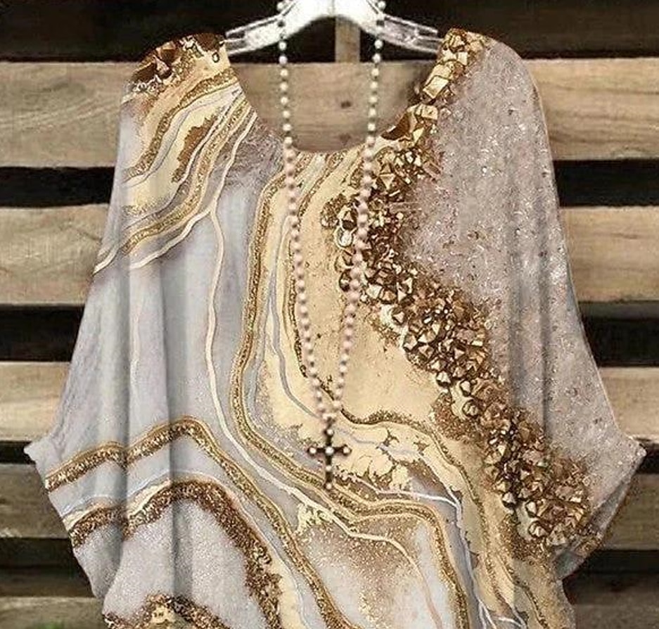 Kvinnors Plus Size Blus Chiffon Grundläggande Avslappnad Tryck Dolman Ärmar Långa Ärmar Crew Neck Semester Daglig Gul Vår Höst 2025 - $31.99 –P2