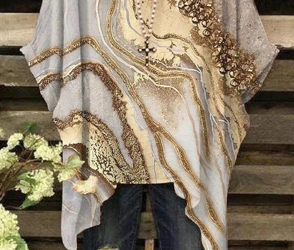 Kvinnors Plus Size Blus Chiffon Grundläggande Avslappnad Tryck Dolman Ärmar Långa Ärmar Crew Neck Semester Daglig Gul Vår Höst 2025 - $31.99 –P3