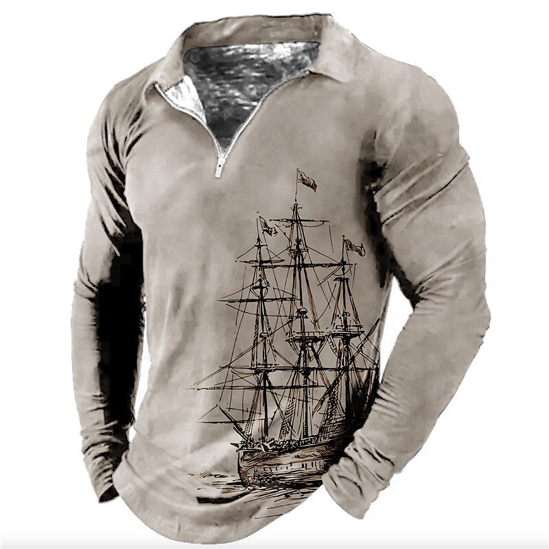 Miesten Merellinen Vetoketjulliset poolopaidat Golfpaita Pitkähihainen Poolopaidat Kauluspaidat Vintage Vapaa-aika Lomavaatteet Venevaatteet Juhla-asut 3D-tulostus Quarter Zip Polo Sininen Khaki 2025 - $23.99 –P3