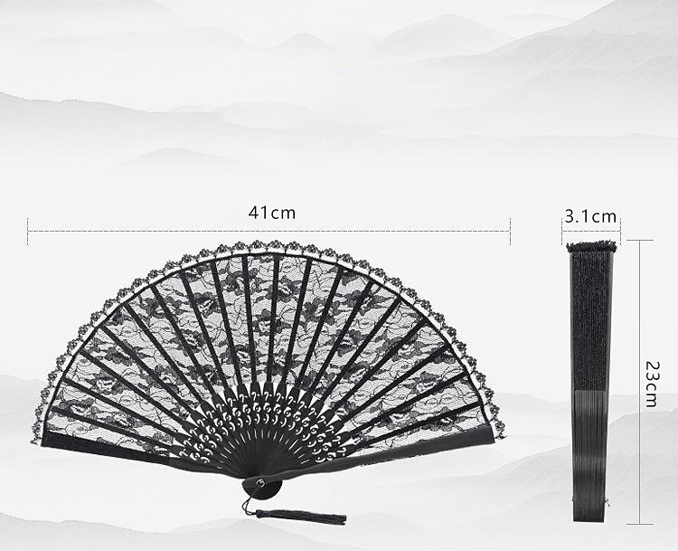 Classical Style Silk Composite Black Lace Fan Style Folding Fan Hand Held Gift Elegant 2025 - $15.49 –P1
