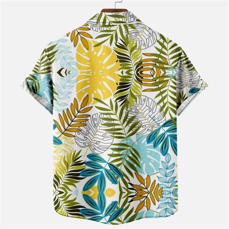 Herr Blommig Leopard Landskap Skjorta Hawaii skjorta Aloha skjorta Kort ärm Skjorta Nedvikt Mode Designer Ledigt Utomhus Gata Ledigt Vit Gul Marinblå 3D-tryck S M L 2025 - $24.99 –P14