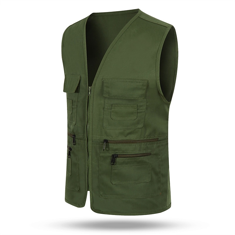 Herr Väst Gilet Fiskeväst Vandringsväst Ärmlös väst Gilet Jacka Utomhus Helgdag Streetwear Elegant och modernt Sommar Vår Ficka Snabbtorkande Polyester Andningsfunktion Ren färg Dragkedja V-hals 2025 - $20.99 –P5