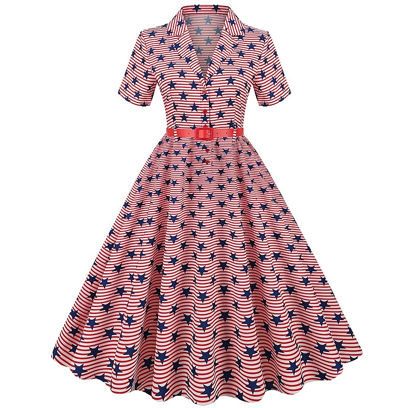 självständighetsdagen flare klänning underklänning bandana 3 st outfits usa flagga 1950-tal retro vintage swing klänning dam festklänning 4 juli 2025 - $35.99 –P2