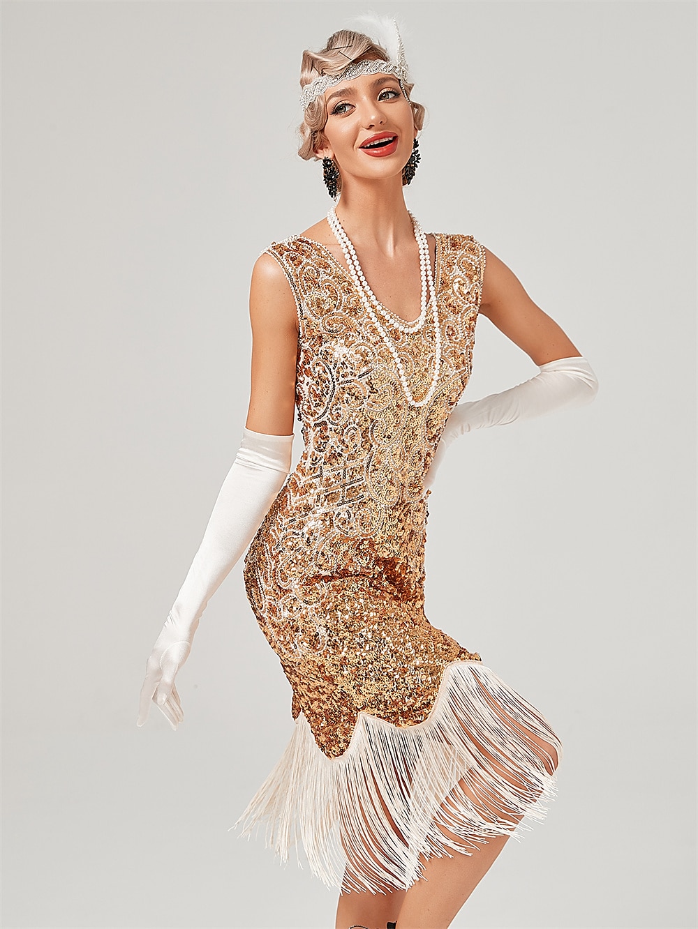 Grande robe Gatsby à col rond avec manches cape et franges à paillettes,  Vintage, robe à volants des années 1920, Costumes de fête des années 20 -  AliExpress