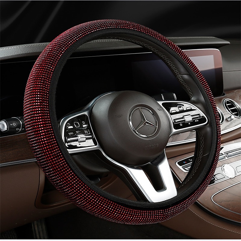 Starfire diamentowa skórzana kierownica pokrowiec na kierownicę dla kobiet dziewczyn z błyszczącymi kryształowymi dżetów uniwersalny fit 15 cal samochód suv wheel anti-slip protector 2025 - $12.99 –P8