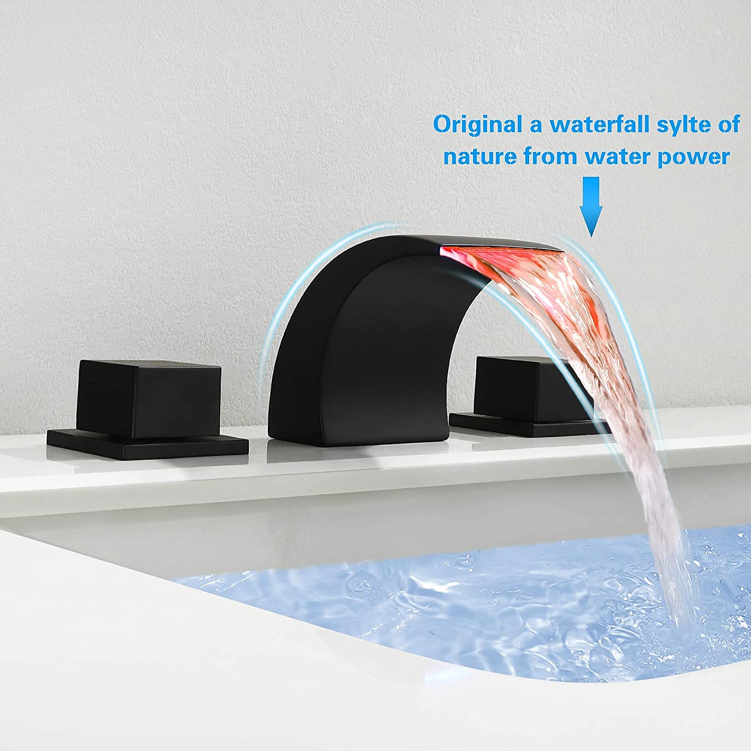 waterval badkamer wastafel kraan led-licht op het dek gemonteerd messing, wijdverspreide 2-handgreep 3-gats badvatkranen met warm en koud waterslang 2025 - $186.99 –P3