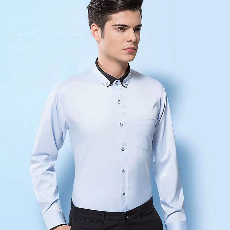 Men's Dress Shirt Wine Black White Long Sleeve Solid / Plain Color Turndown All Seasons Wedding Clothing Apparel 2023 - AED 115.99 –P12