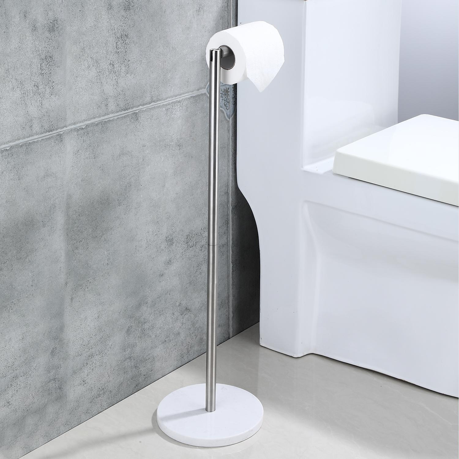 Free Standing Toilet Paper Holder Stand with Marble Base,304 Stainless  Steel Rustproof Tissue Roll Holder Floor Stand Storage for Bathroom  (Chrome) 2023 - US $53.99