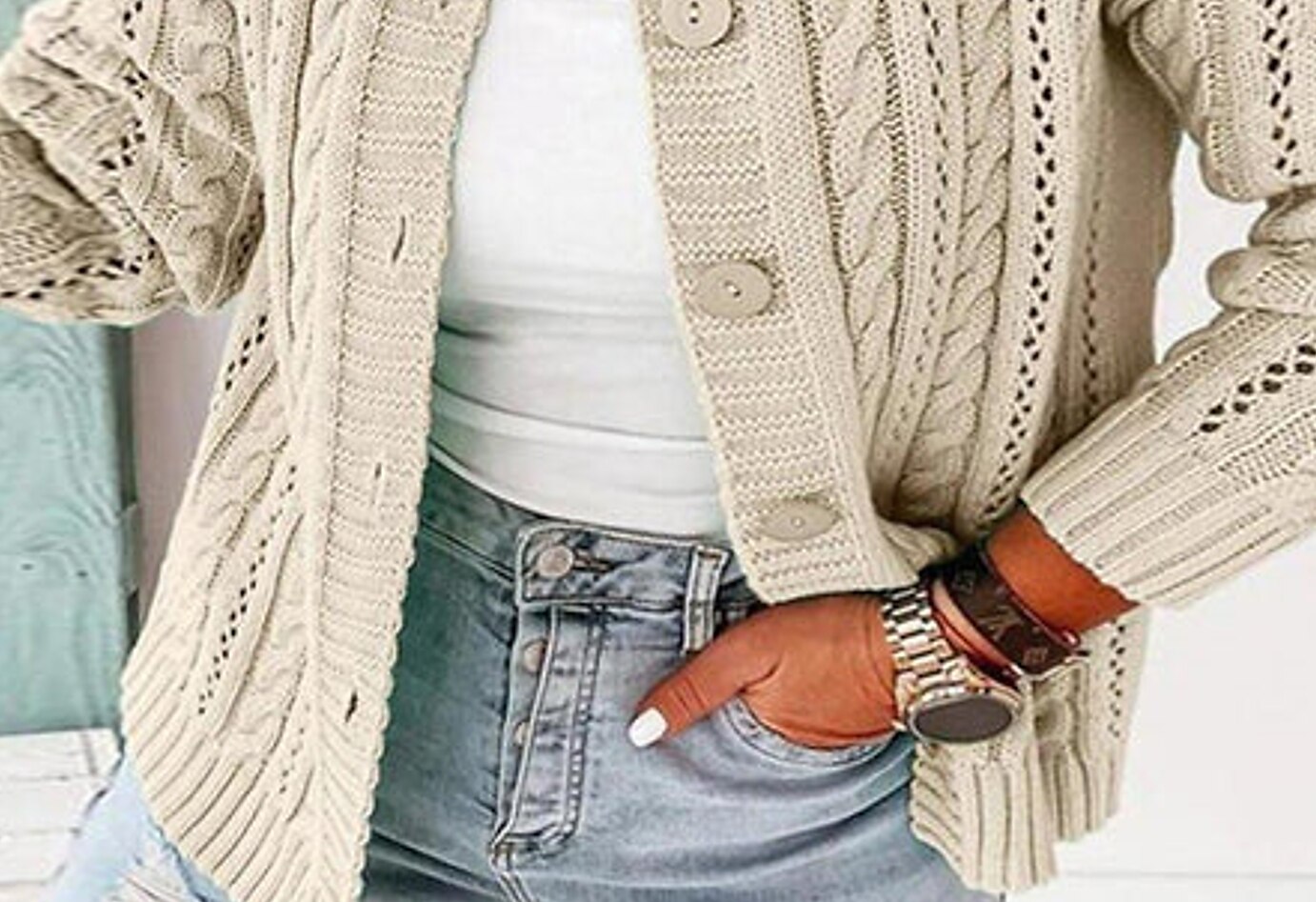 Women's Cardigan Sweater Open Front Crochet Knit Knit Knitted Fall Winter Cropped Daily Holiday Casual Long Sleeve Solid Color Beige S M L 2023 - US $37.99 –P3