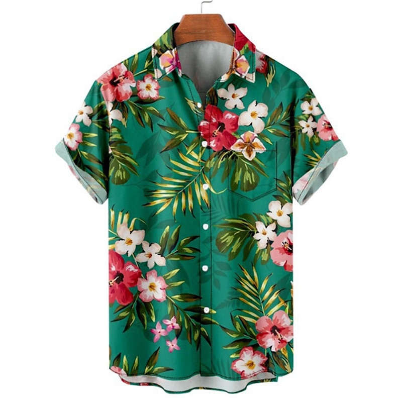 Herr Blommig Leopard Landskap Skjorta Hawaii skjorta Aloha skjorta Kort ärm Skjorta Nedvikt Mode Designer Ledigt Utomhus Gata Ledigt Vit Gul Marinblå 3D-tryck S M L 2025 - $24.99 –P6