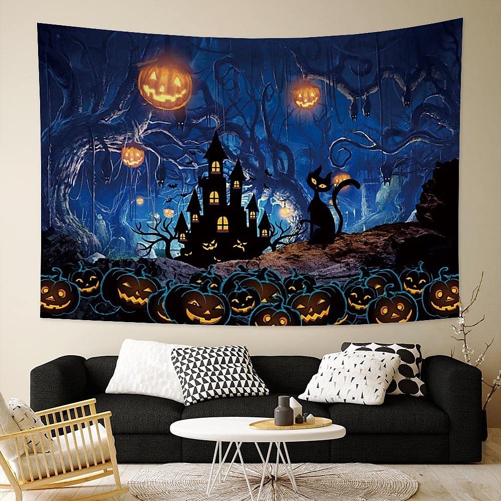 halloween koristeet kuvakudos jack o lyhty kurpitsa sisustus seinä taide suuri riippuva kuvakudos seinämaalaus sisustus valokuva tausta peitto verho koti makuuhuone olohuone lepakko kummitus talo 2025 - $13.99 –P4