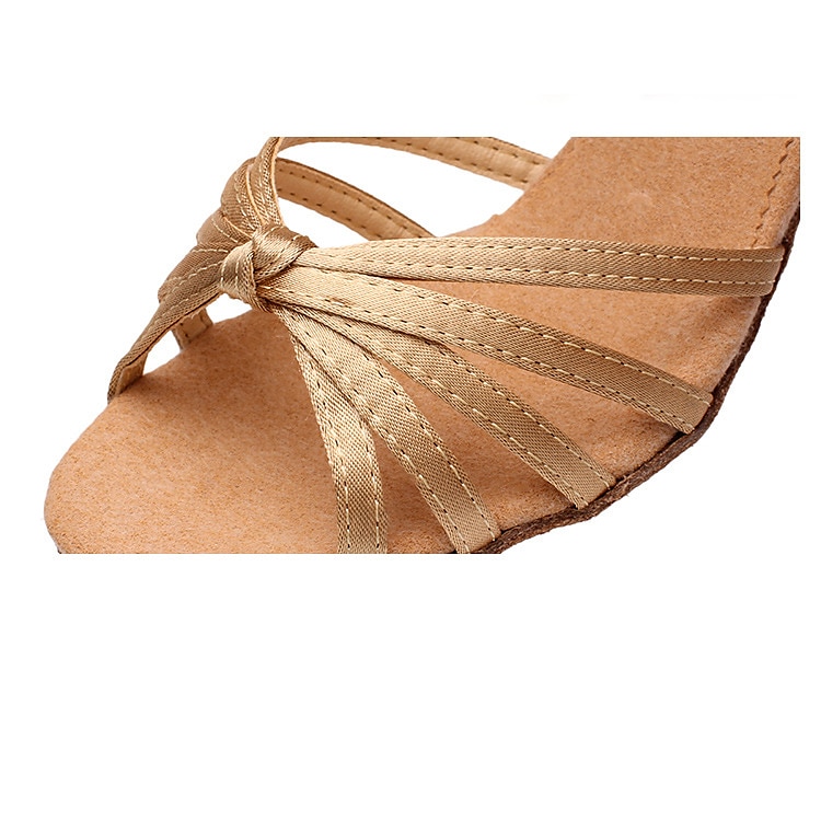 chaussures de danse à lanières en satin doré pour femmes, chaussures de salon à bout ouvert pour spectacles de danse latine et de salsa de 2025 ? $24.99 –P1