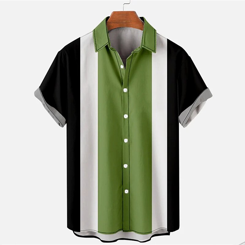 Per uomo Camicia Camicia estiva Camicia con bottoni Camicia da bowling Nero+Bianco+Verde militare Giallo Blu Rosso Grigio Manica corta Color Block Collo ripiegabile Con stampe Giornaliero Per eventi del 2025 a $17.49 –P1