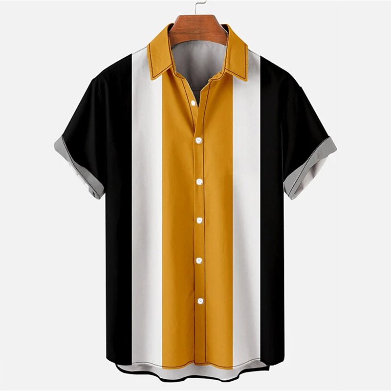 Per uomo Camicia Camicia estiva Camicia con bottoni Camicia da bowling Nero+Bianco+Verde militare Giallo Blu Rosso Grigio Manica corta Color Block Collo ripiegabile Con stampe Giornaliero Per eventi del 2025 a $17.49 –P3