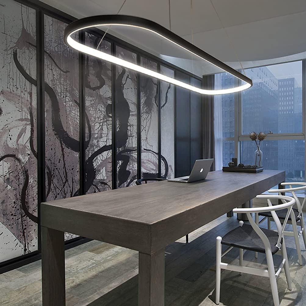 Lampada a sospensione a led 1 luce 70c/90m 40w design ovale rettangolo alluminio finiture verniciate nere lampada moderna per sala da pranzo ristorante bar 110-240v solo dimmerabile con telecomando del 2025 a $140.99 –P5