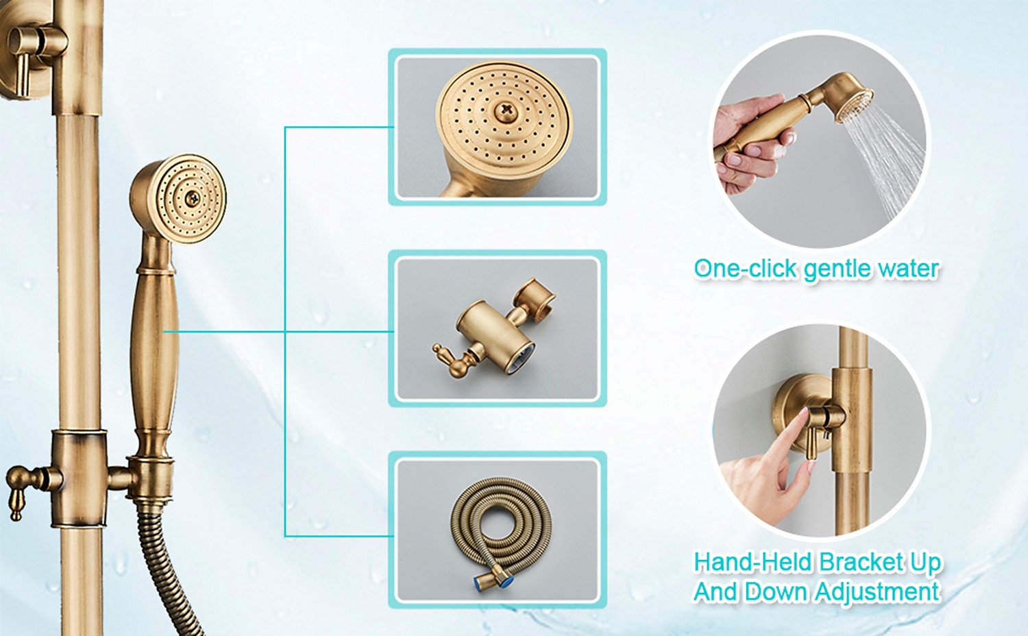 Shower Faucet,Shower System Set,Rainfall Antique Brass Shower Fixture 8 Inch Shower Head Handled Shower Waterfall Tub Spout Wall Mounted Outdoor Shower System with Shower Shelf 2026 - $372.59 –P3