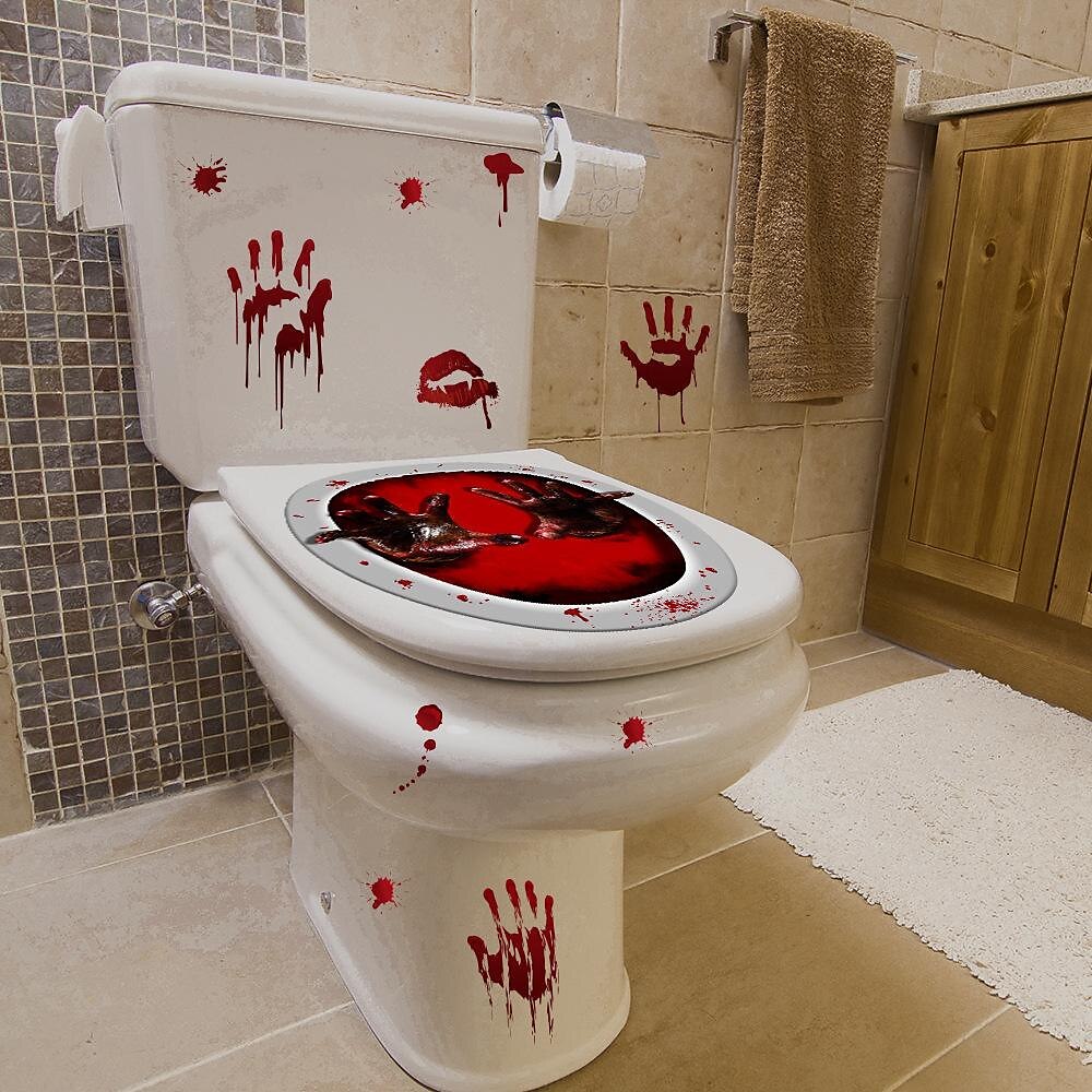 halloween vanntett halloween horror natt blod hånd toalett klistremerke skrekk halloween serie skjelett gresskar heks 2025 - $7.99 –P3