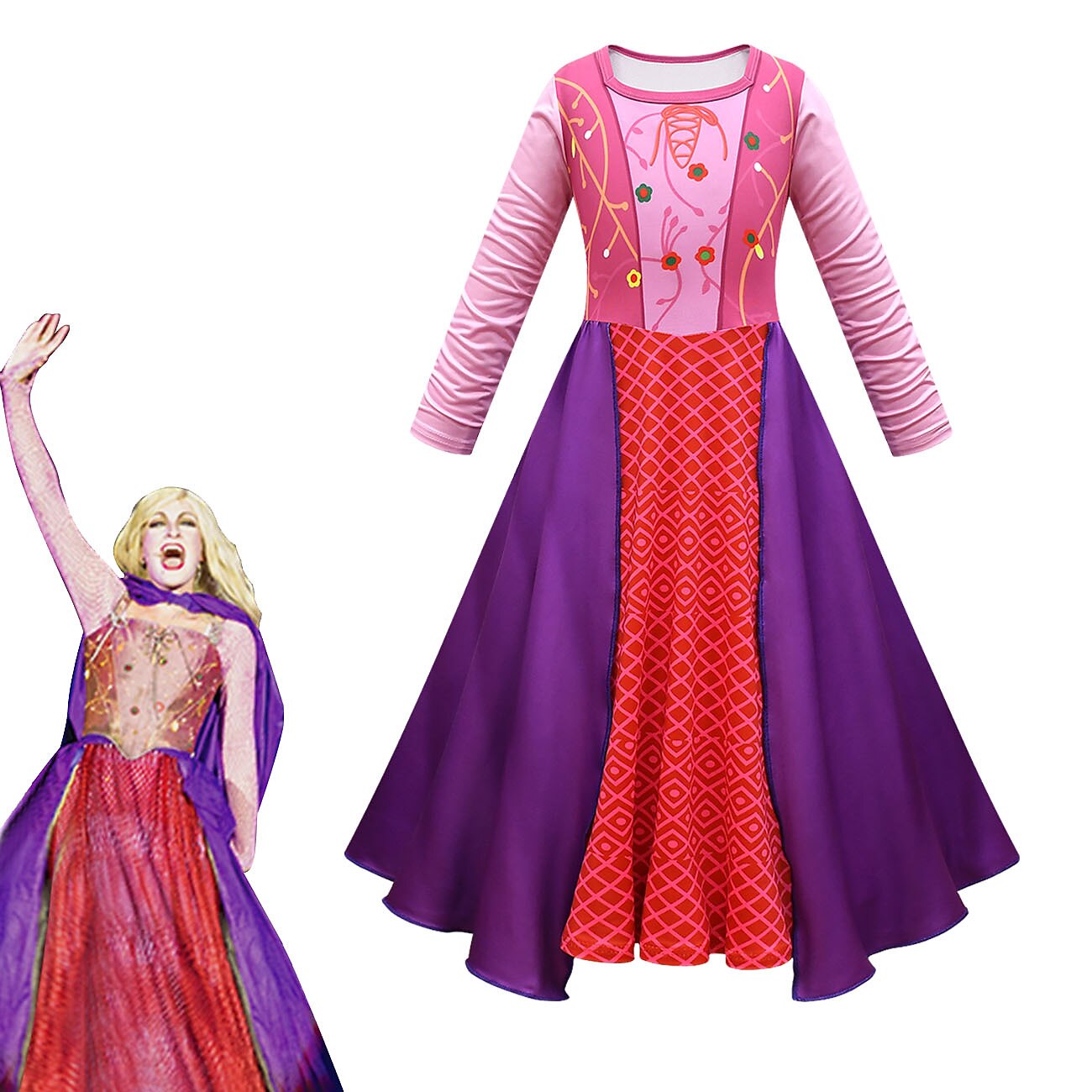 Hocus Pocus Witch Dress Cloak Vacation Dress Cosplay Movie Cosplay for Girls' Kid's Children's Day Masquerade 2025 - $31.99 –P3