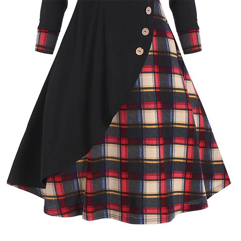 Mulheres Vestido midi Vestido xadrez Vestido casual Vestido da bainha Moda Roupa de inverno Férias Diário Ajuste Largo Xadrez Bloco de cor Manga Longa Com Capuz Preto Vermelho Primavera Outono Inverno de 2025 por $13.99 -P14
