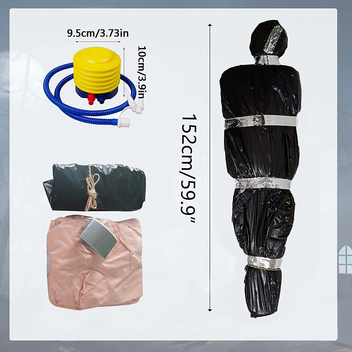Halloween-Dekorationen Requisiten für tote Opfer, gruselige gefälschte Leiche mit Pumpe, 152 cm hängende gruselige gefälschte Leiche in Tasche, Todesopfer, Halloween-Requisiten für den Außenbereich, 2025 - $30.99 –P2