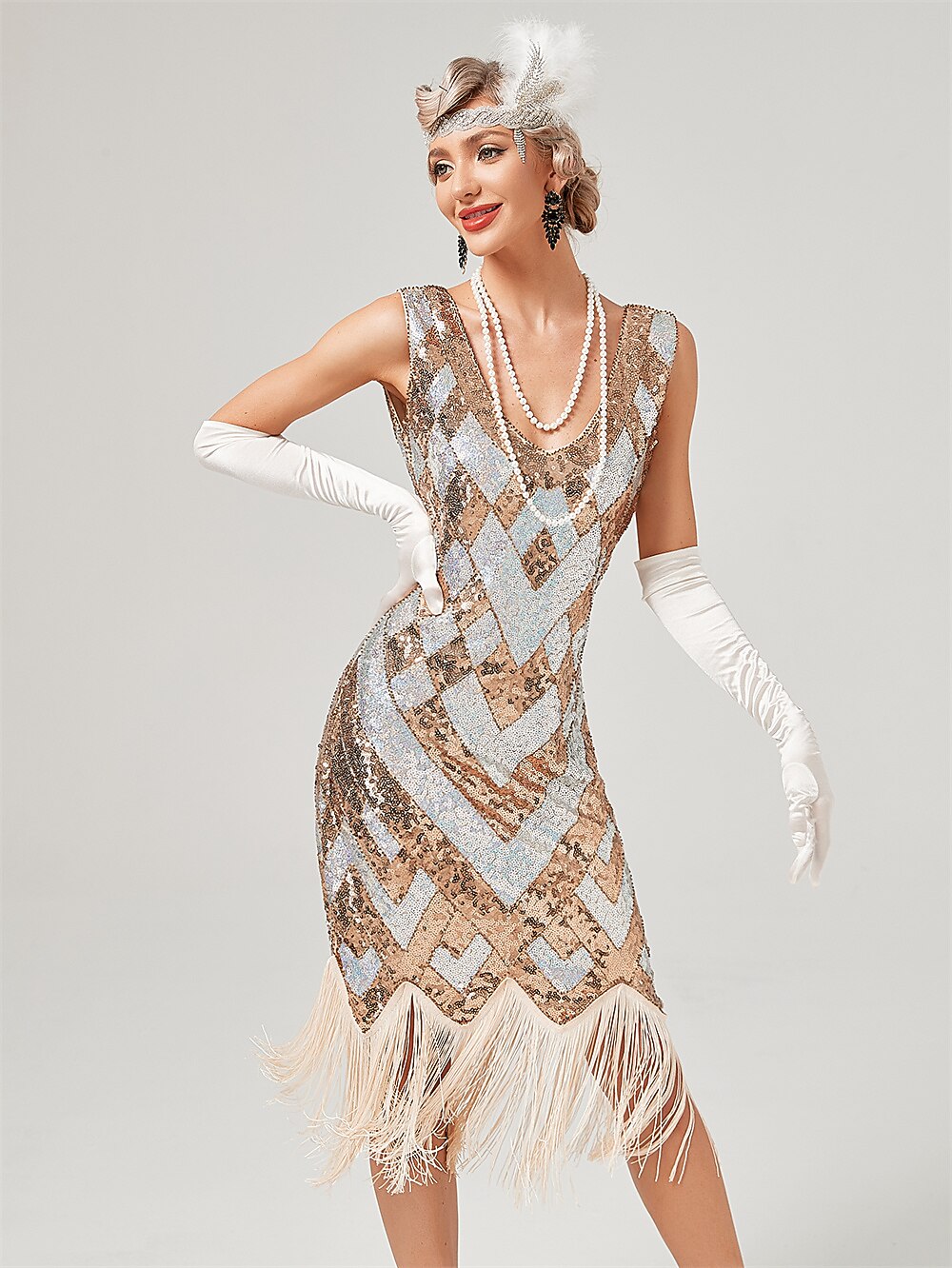 knee length dresses for ladies Margot Plus Size 1920s Gatsby Dress in Green – Flapper Boutique main image 1