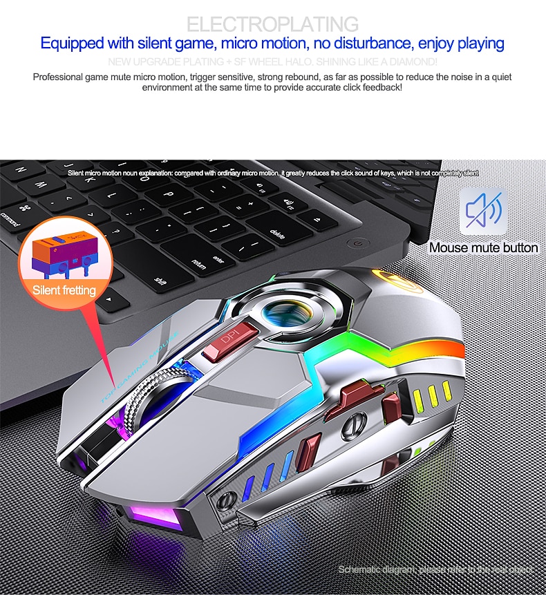 A5 rechargeable wireless mouse gaming RGB luminous mute silent colorful computer gaming mouse 2025 - $43.99 –P6