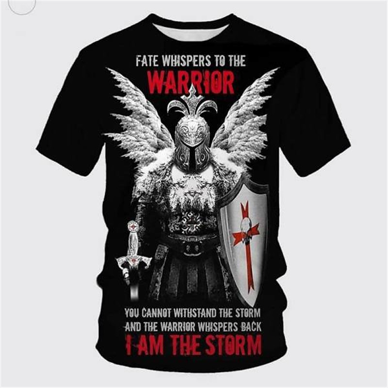 Men's Templar Cross Graphic Prints Soldier T Shirt Christian T Shirts Short Sleeve T shirt 3D Print Crew Neck Shirt Vintage Sports Designer Outdoor Street Daily Black / Gray Black White Summer 2025 - $17.99 –P7
