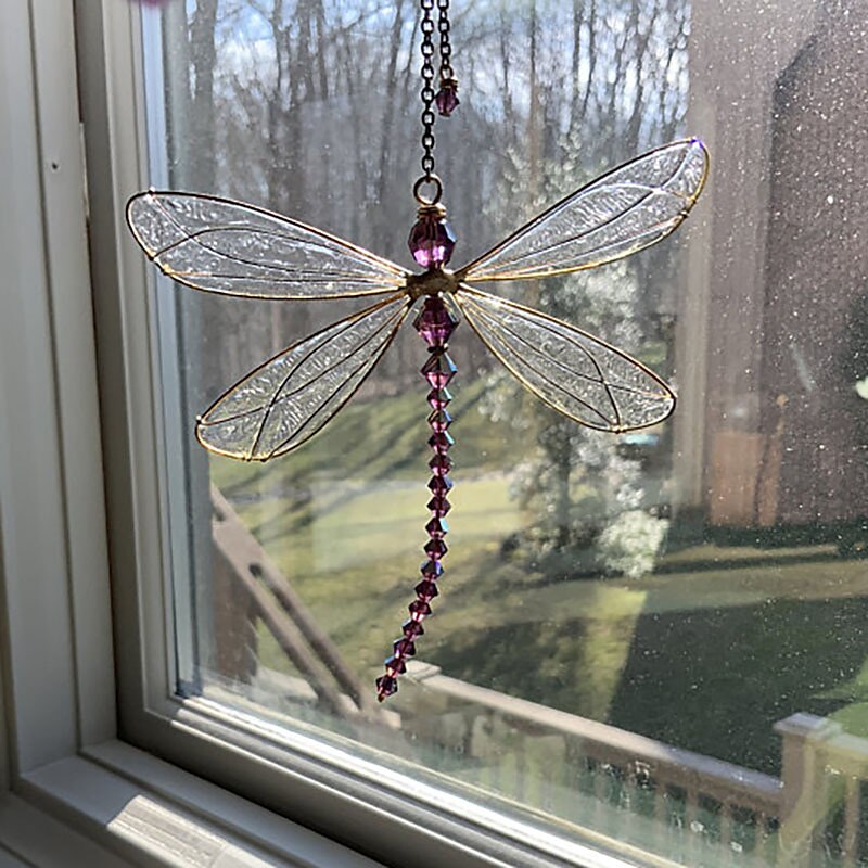 Atrapasueños de libélula, atrapasol de cristal, carillón de viento, regalo hecho a mano, carillón de viento, adorno para colgar en la pared, decoración al aire libre, 15*15cm 2025 - $16.99 –P6