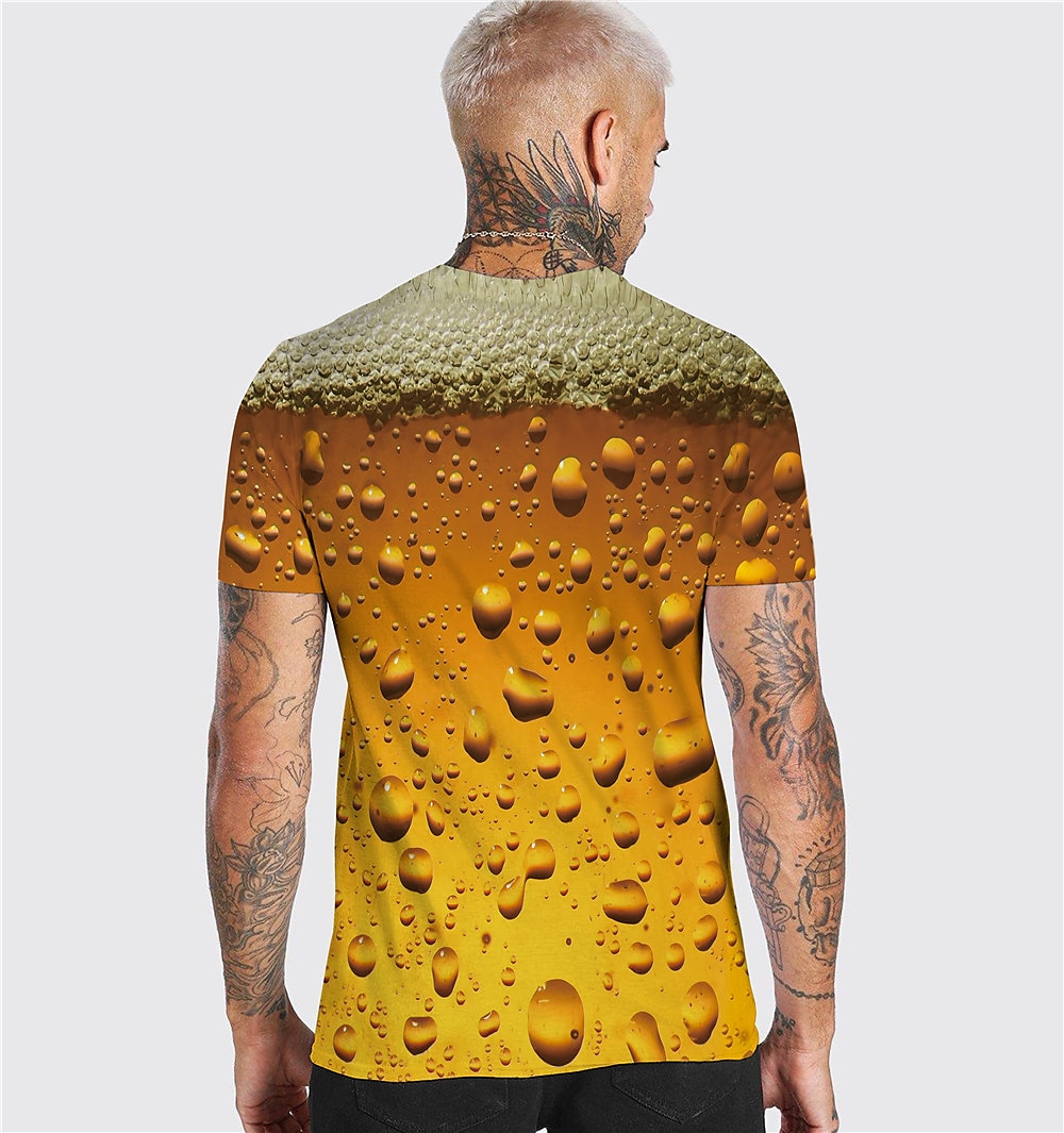 2025年 男性用 男女兼用 グラフィック バブル ビール Tシャツ 半袖 Tシャツ 3Dプリント ラウンドネック シャツ ストリートファッション ベーシック 日常 週末 A B C 春夏 秋冬 衣類 アジア人サイズ S M L XL XXL 3XL コレクション – $17.99 –P2
