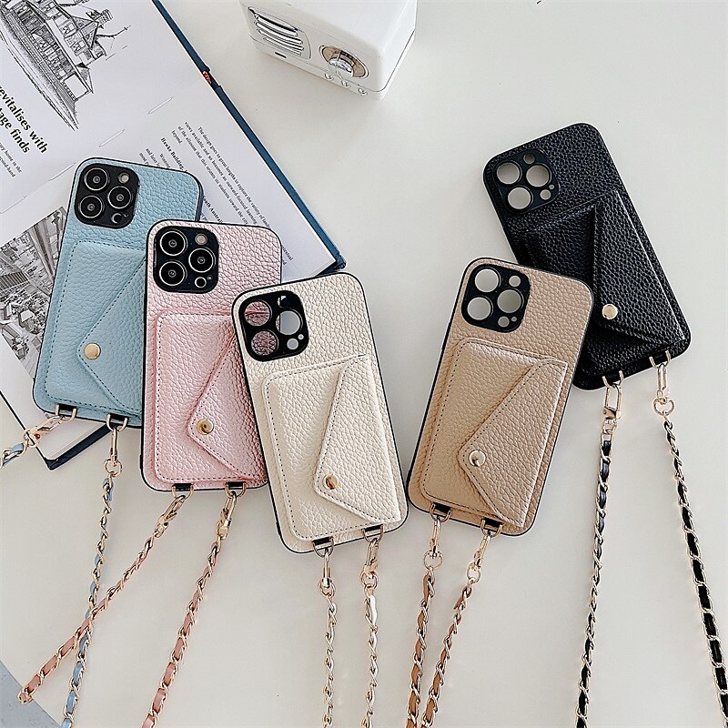 Crossbody PU Leather Phone Case for IPhone 15 14 13 Pro Max 12 Mini X XS XR  7 8 Plus Wallet with Card Holder Shockproof Cover